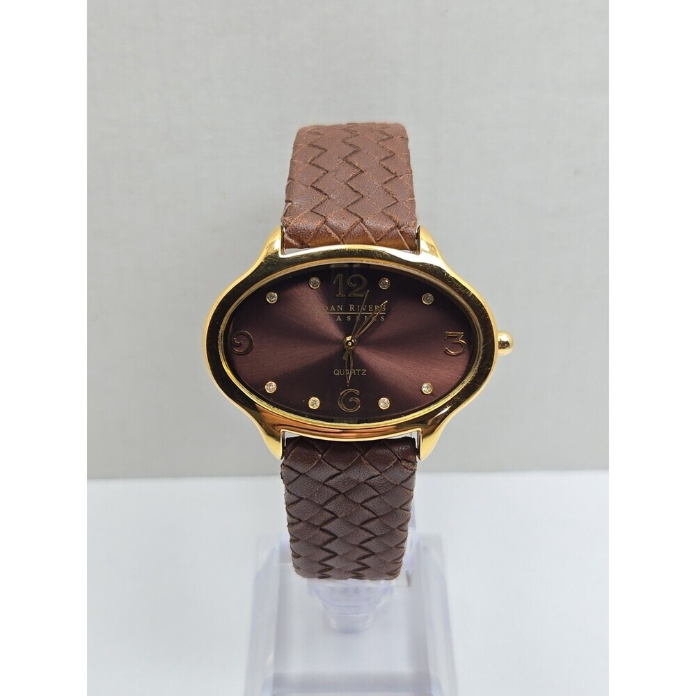 Joan Rivers Classics Womens Brown Dial Gold Tone Oval Sunburst Watch New Battery